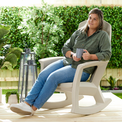 Semco Plastics SEMS Recycled Plastic Resin Patio Rocking Chair, Sand (Used) - VMInnovations