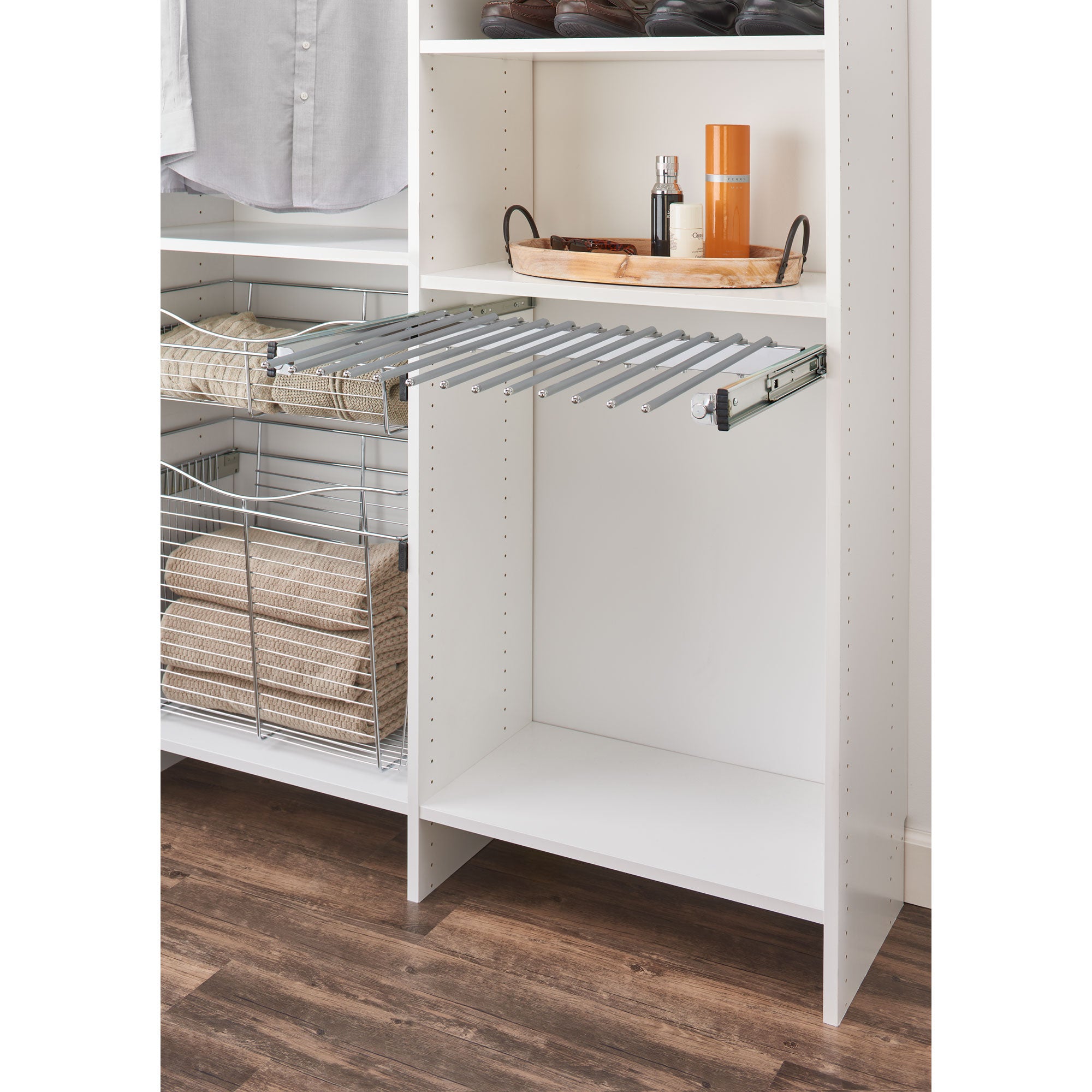Rev-A-Shelf 24" Pull Out Pants Organizer for Custom Closet, Chrome, PSC-2414CR