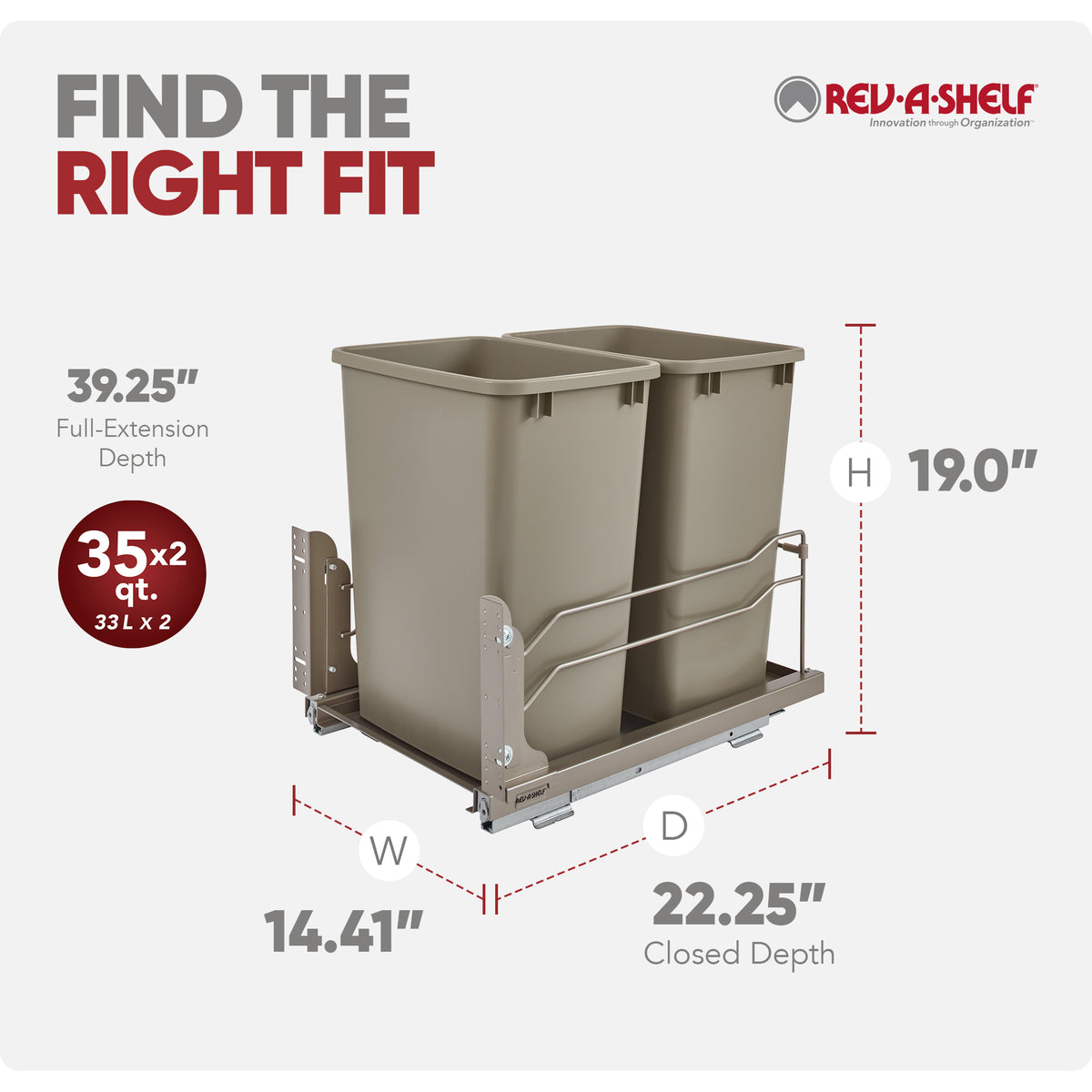 Rev-A-Shelf 53WC Double 35 Quart Pullout Soft Close Waste Container Bin (Used)