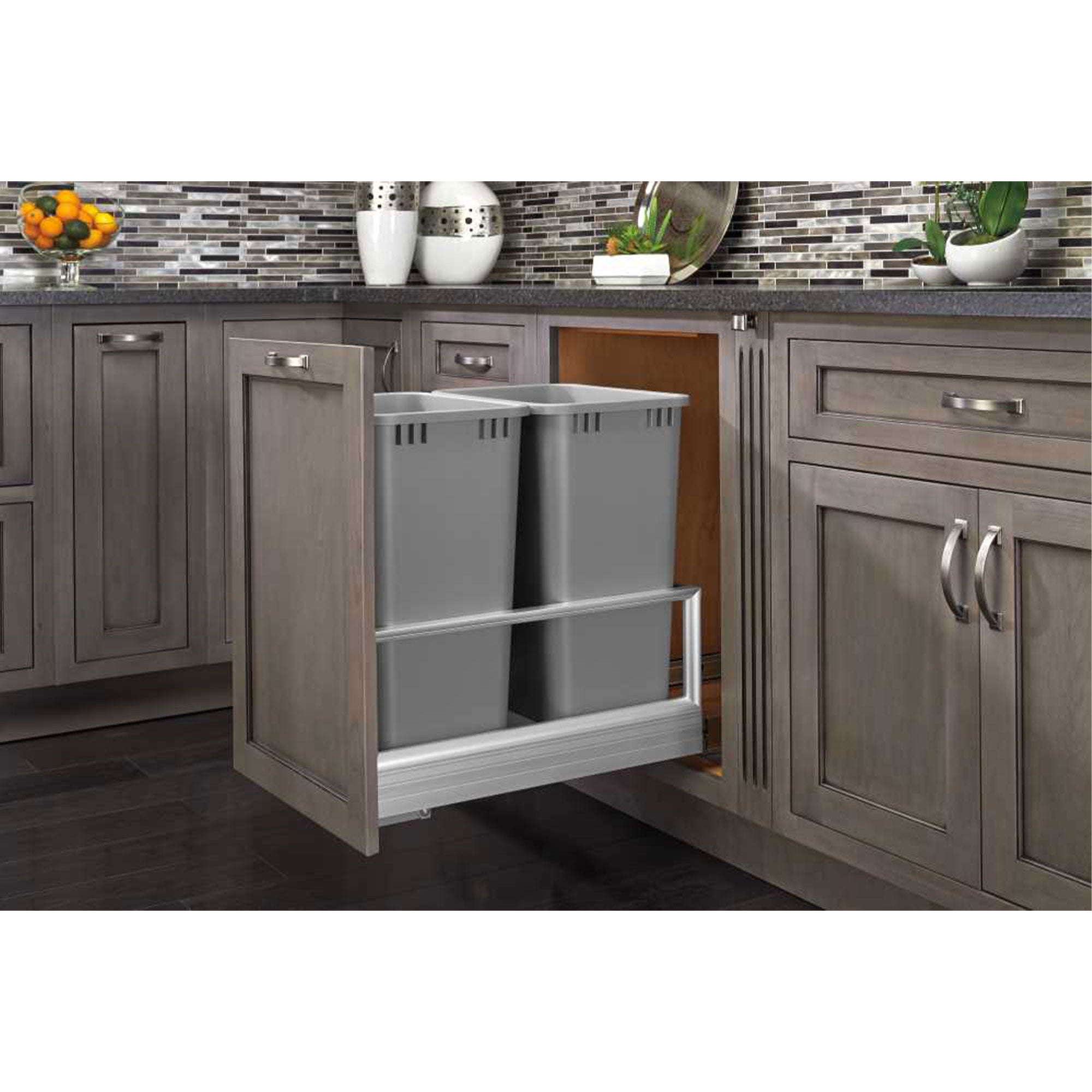 Rev-A-Shelf Double Pullout Kitchen Trash Can 50 qt., Silver, 5149-2150DM-217 - VMInnovations
