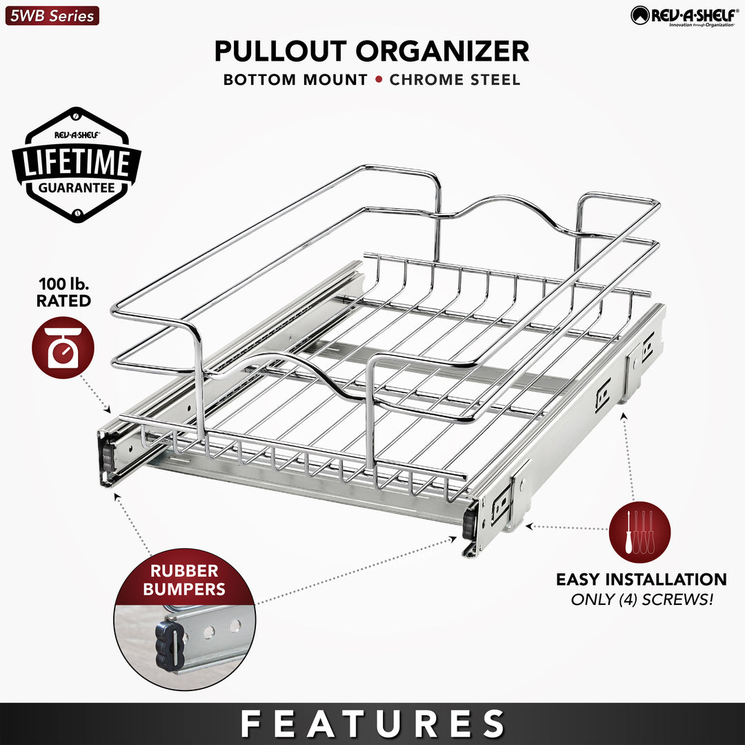 Rev-A-Shelf Kitchen Cabinet Pull Out Shelf Organizer, 12 x 18 In, 5WB1-1218CR-1