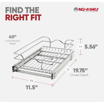Rev-A-Shelf 12" x 20" Single Kitchen Cabinet Pull Out Wire Basket (Open Box)
