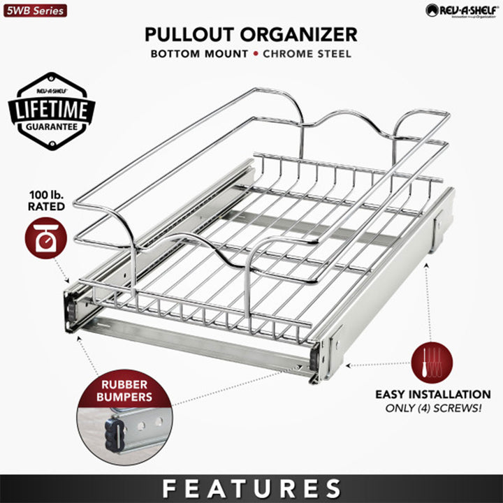 Rev-A-Shelf Kitchen Cabinet Pullout Shelf Organizer, 12 x 20 In, 5WB1-1220CR-1