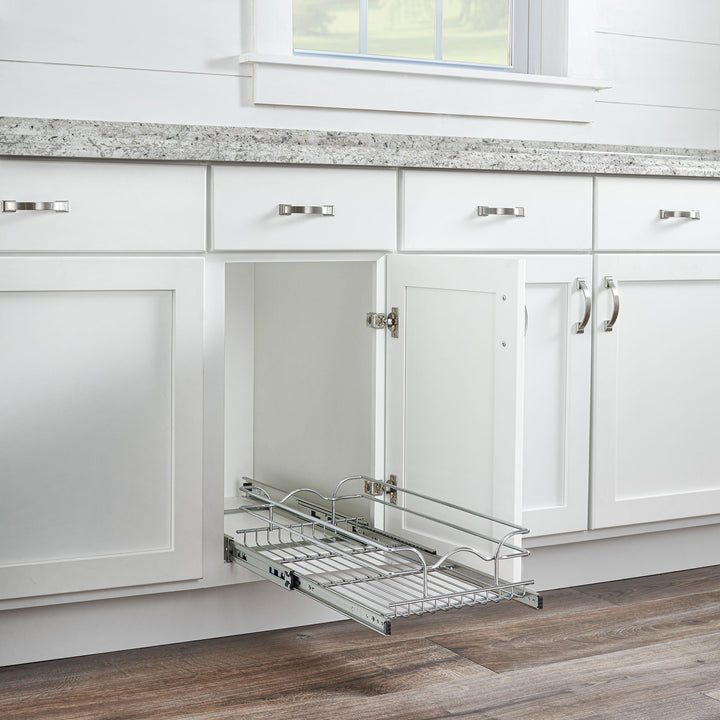 Rev-A-Shelf Pullout Single Basket Organizer for Kitchen Cabinets, 12 x 22 in, 5WB1-1222CR-1