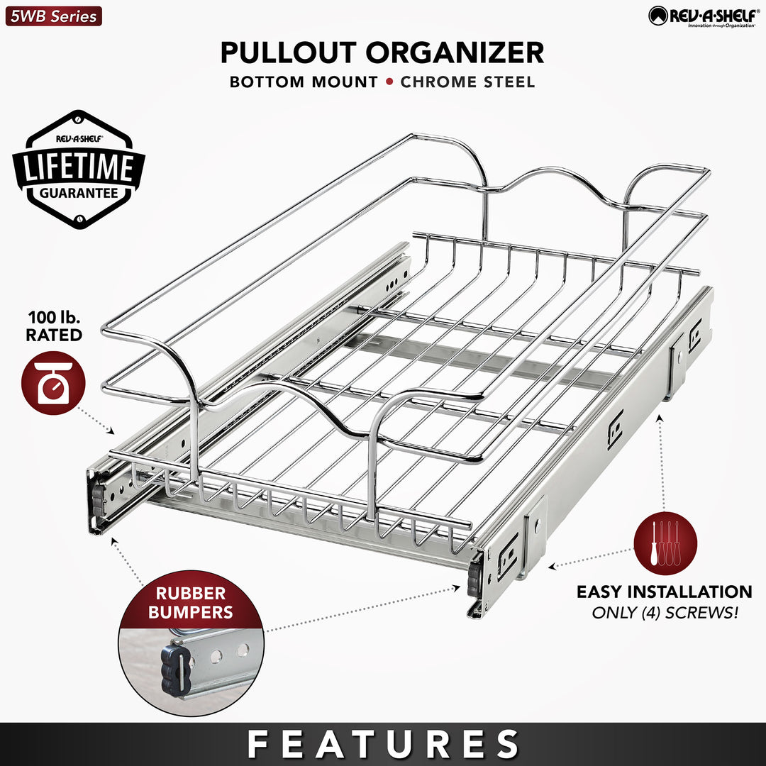 Rev-A-Shelf Kitchen Cabinet Pullout Shelf Organizer, 12 x 22 In, 5WB1-1222CR-1