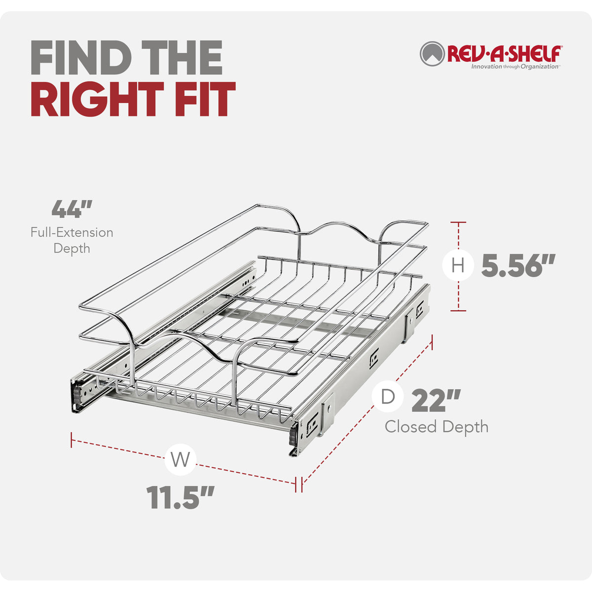 Rev-A-Shelf 5WB1-1222CR-1 12" x 22" Single Pull Out Cabinet Basket (Open Box)