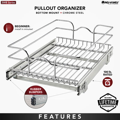 Rev-A-Shelf 15"x22" Single Cabinet Pull Out Wire Basket (Open Box) (3 Pack)