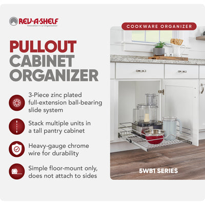 Rev-A-Shelf Pullout Single Basket Organizer for Kitchen Cabinets, 18 x 22 In, 5WB1-1822CR-1 - VMInnovations