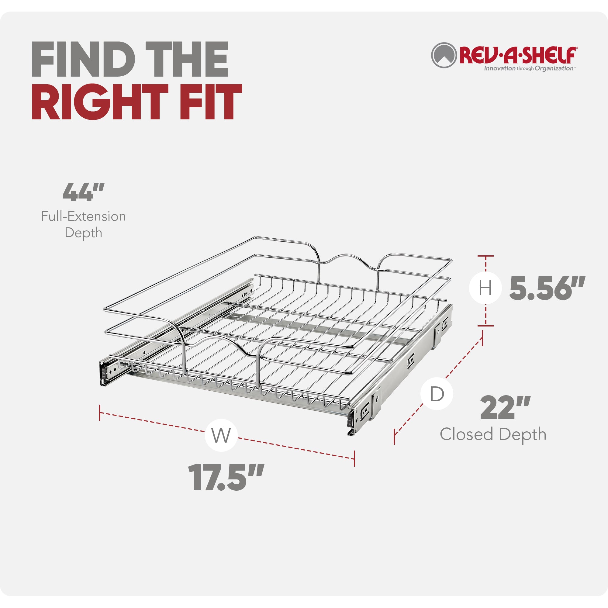 Rev-A-Shelf Pullout Single Basket Organizer for Kitchen Cabinets, 18 x 22 In, 5WB1-1822CR-1 - VMInnovations