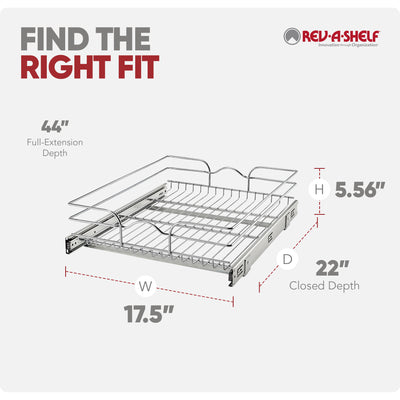 Rev-A-Shelf Pullout Single Basket Organizer for Kitchen Cabinets, 18 x 22 In, 5WB1-1822CR-1 - VMInnovations