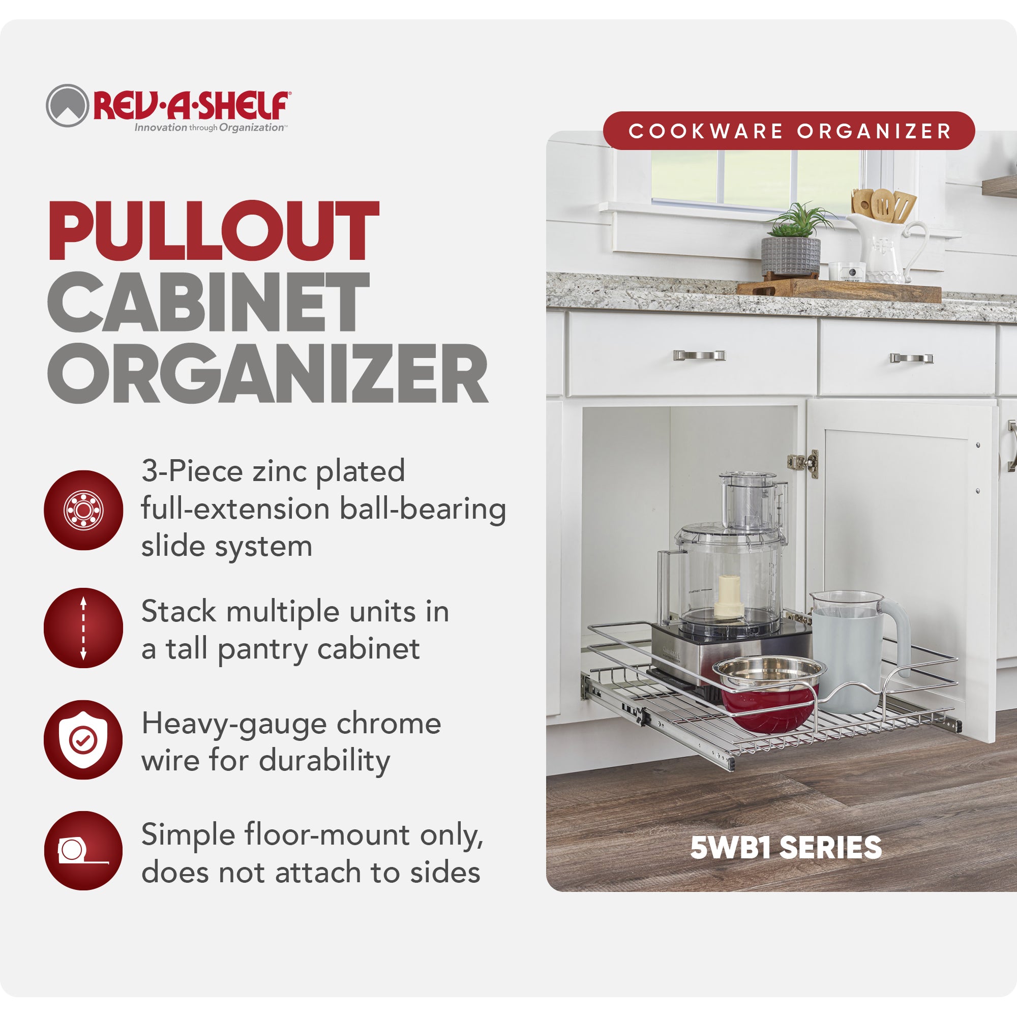 Rev-A-Shelf Pullout Basket Organizer for Kitchen or Vanity Cabinets, 21 x 20 In, 5WB1-2120CR-1 - VMInnovations