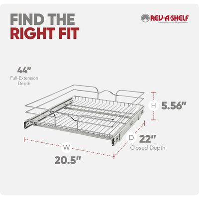 Rev-A-Shelf Pullout Single Basket Organizer for Kitchen Cabinets, 21 x 22 In, 5WB1-2122CR-1 - VMInnovations