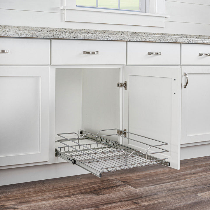Rev-A-Shelf Pullout Single Basket Organizer for Kitchen Cabinets, 21 x 22 In, 5WB1-2122CR-1