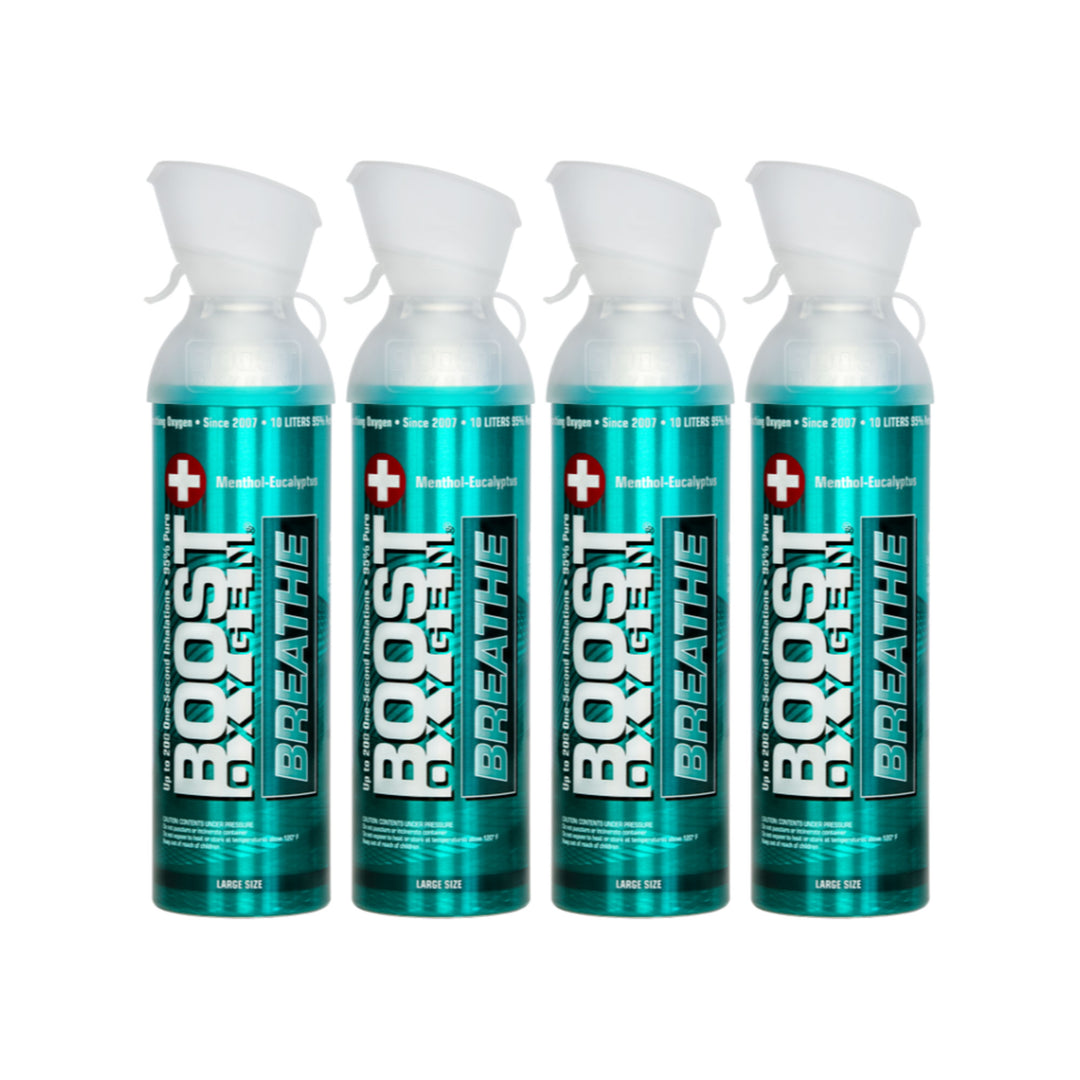 Boost Oxygen Natural Portable 10 Liter Pure Oxygen Canister, Menthol (4 Pack)