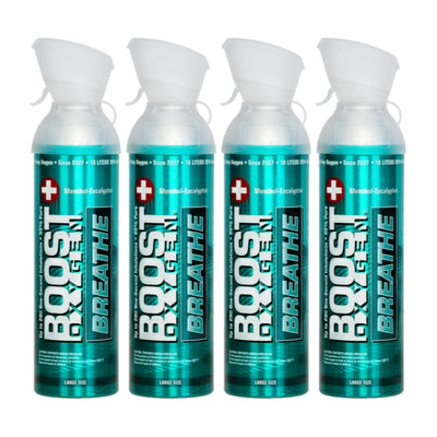 Boost Oxygen Natural 10 Liter Pure Oxygen Canister, Menthol Eucalyptus (4 Pack)