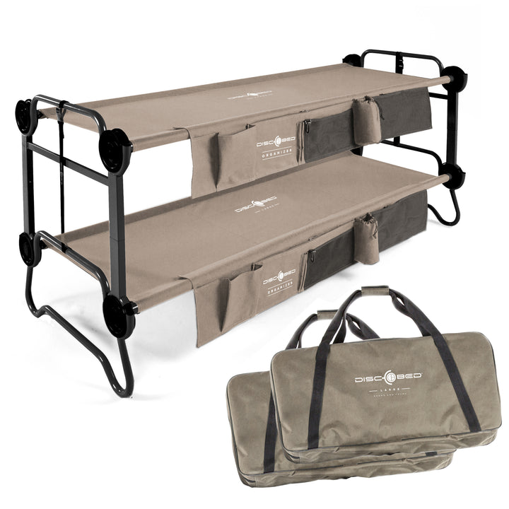 Disc-O-Bed Large Cam-O-Bunk Benchable Double Cot with Storage Organizers, Tan