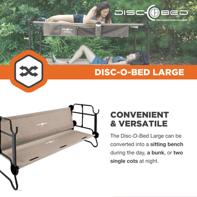 Disc-O-Bed Large Cam-O-Bunk Bunked Double Camping Cot with Organizers, Tan(Used)