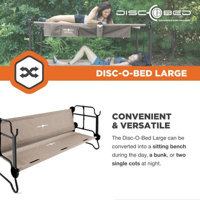Disc-O-Bed Large Cam-O-Bunk Bench Bunked Double Cot with Organizers (Open Box) - VMInnovations