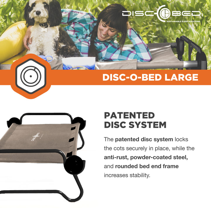 Disc-O-Bed Large Cam-O-Bunk Benchable Double Cot with Storage Organizers, Tan - VMInnovations