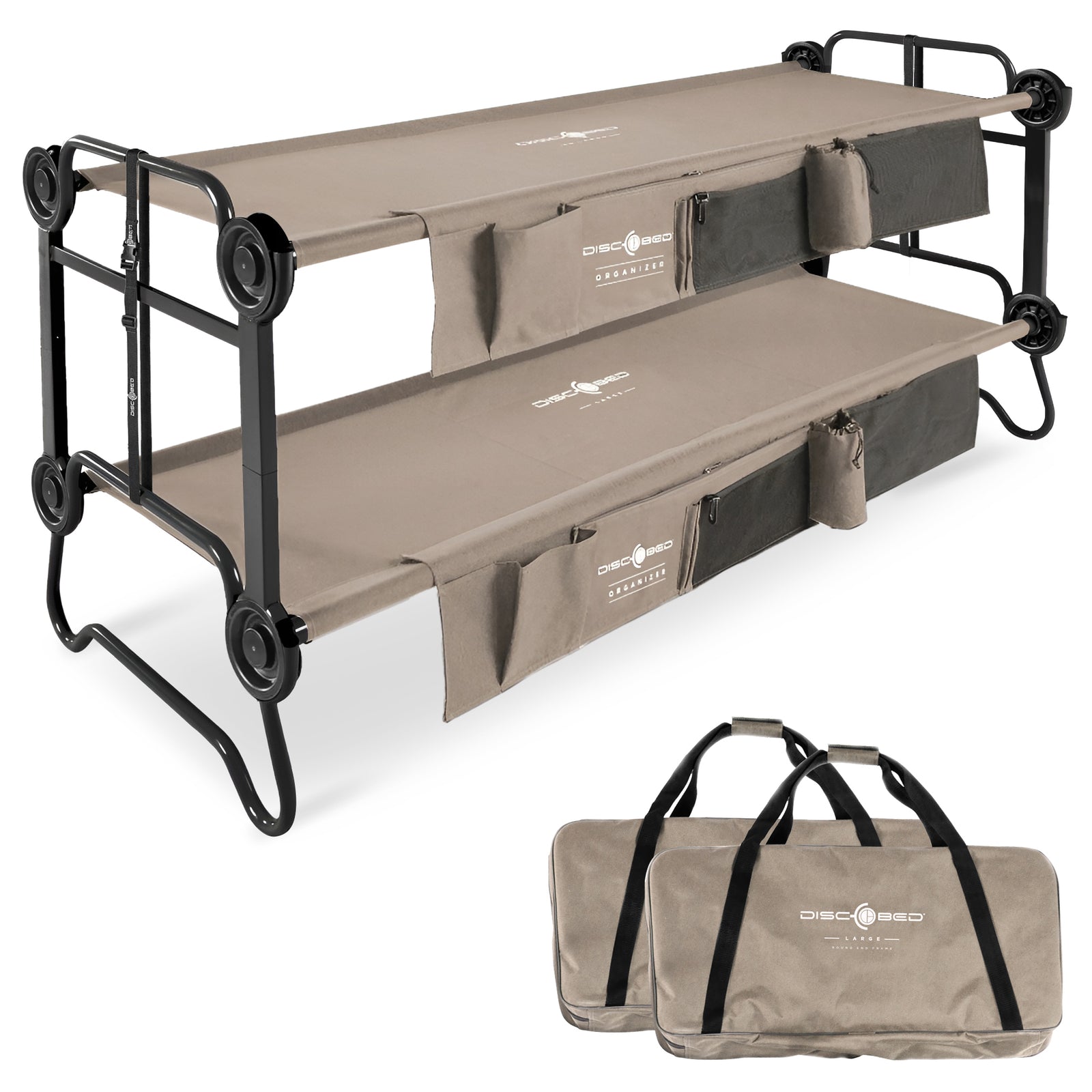 Disc-O-Bed Large Cam-O-Bunk Bunked Double Camping Cot with Organizers, Tan(Used) - VMInnovations