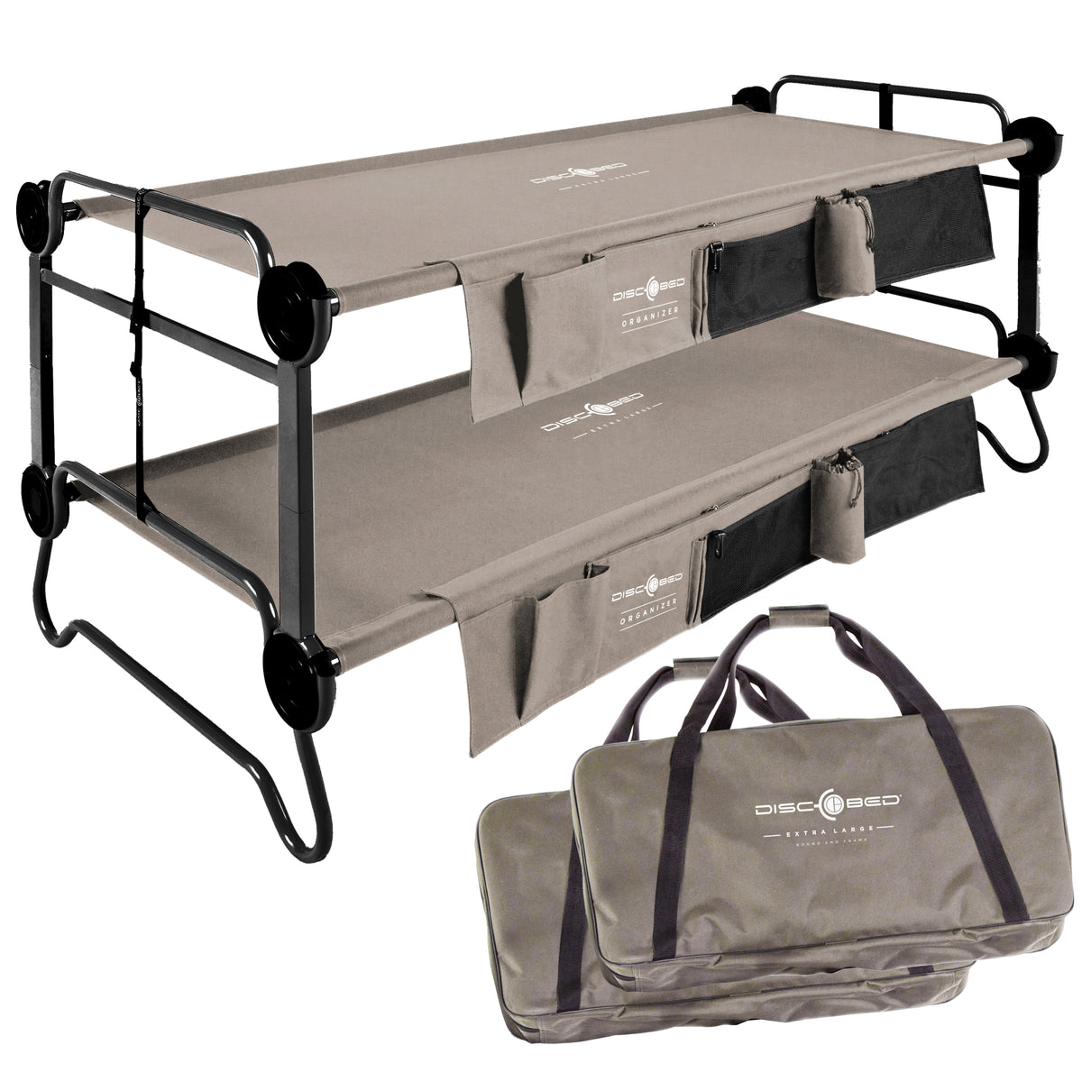 Disc-O-Bed XL Cam-O-Bunk Bench Bunked Double Camping Cot, Tan (Open Box) - VMInnovations