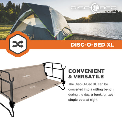 Disc-O-Bed XL Cam-O-Bunk Bench Bunked Double Cot with Organizers, Tan (Used) - VMInnovations