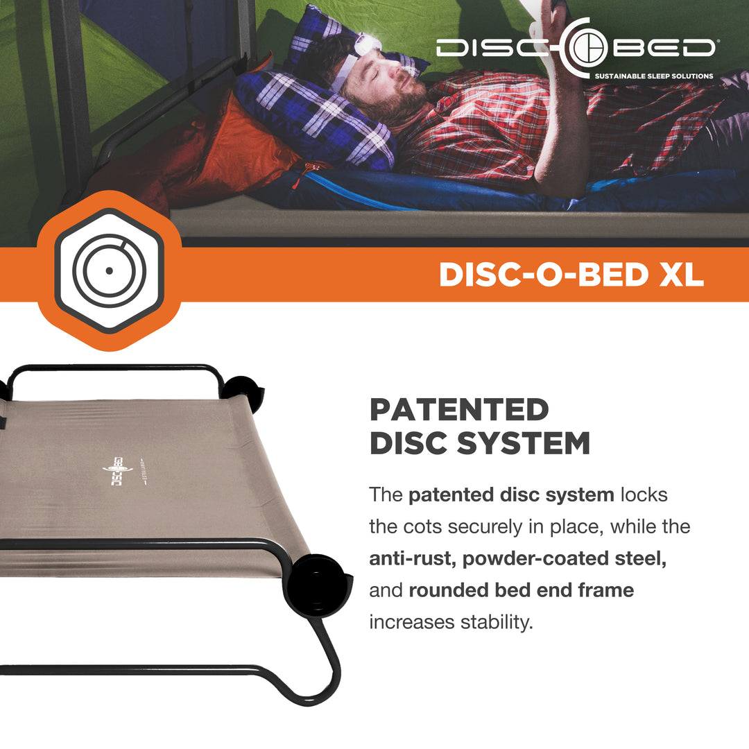 Disc-O-Bed XL Cam-O-Bunk Bench Bunked Double Camping Cot, Tan (Open Box)