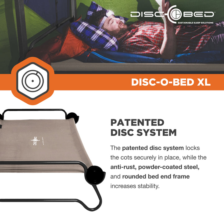 Disc-O-Bed XL Cam-O-Bunk Bench Bunked Double Camping Cot, Tan (Open Box)