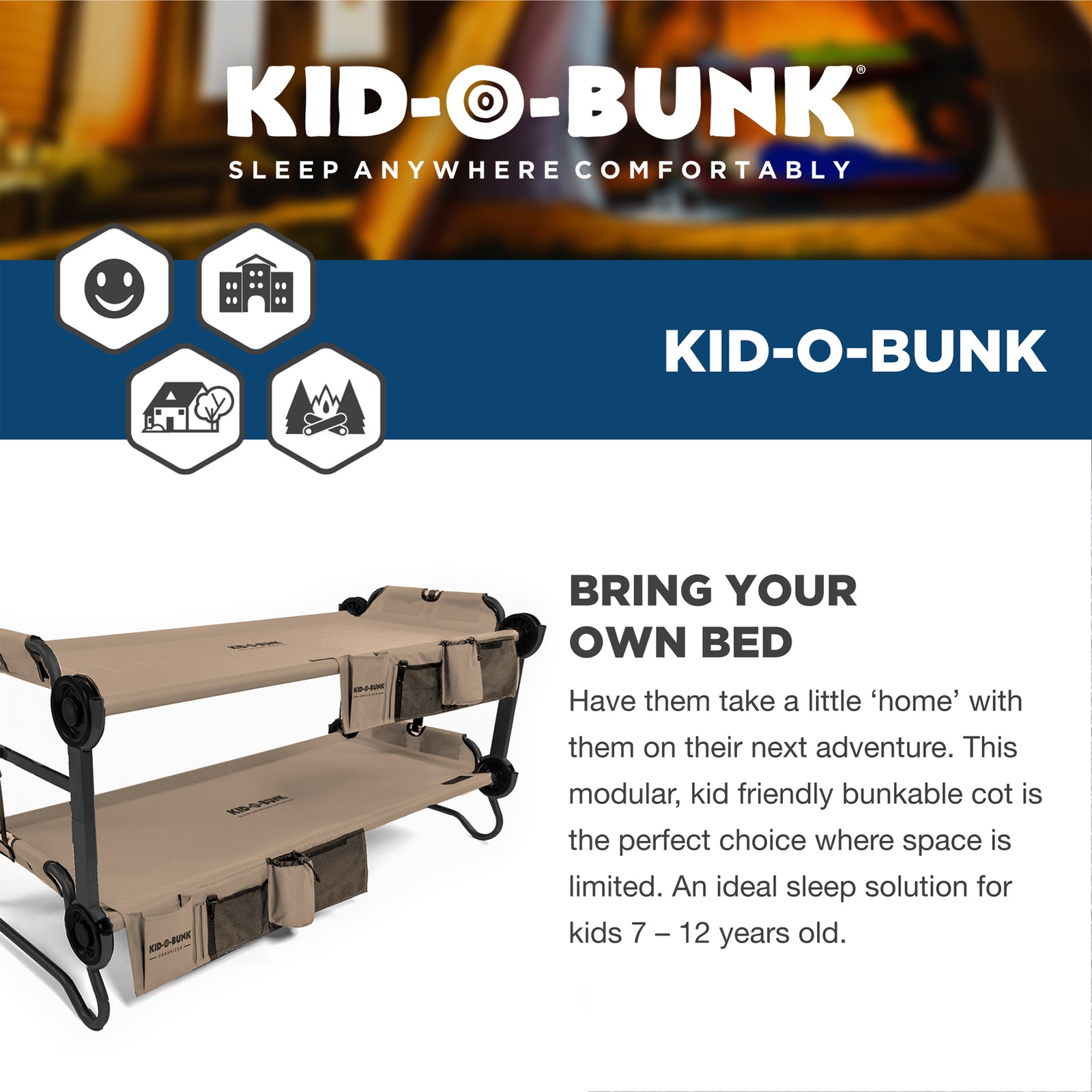 Kid-O-Bunk Bench Bunked Double Cot with Organizers, (Open Box) - VMInnovations