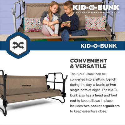 Disc-O-Bed Youth Kid-O-Bunk Bench Bunked Double Cot with Organizers, Tan (Used)