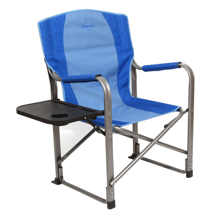 Kamp-Rite Director Portable Lounge Arm Chair with Side Table, Blue (2 Pack)