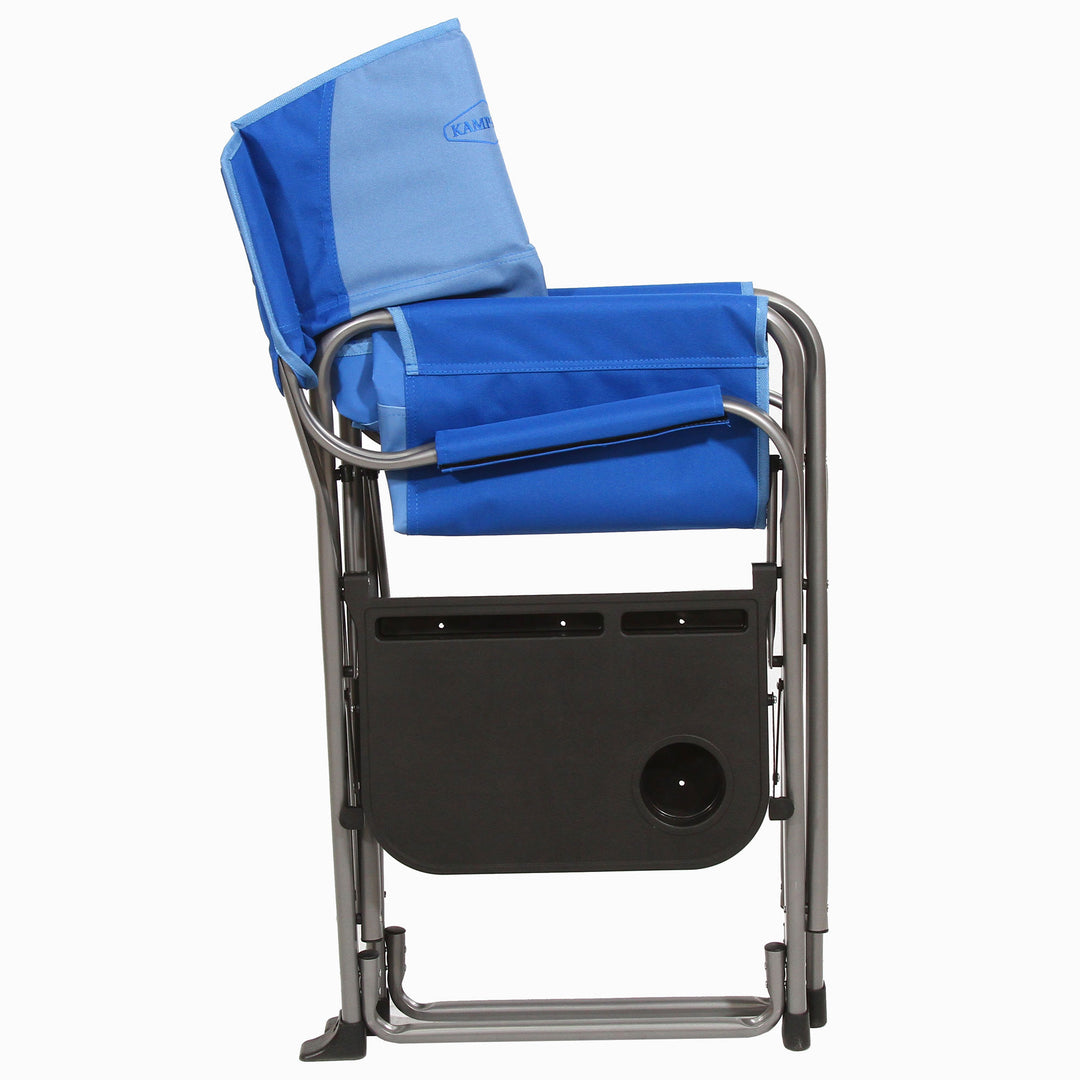 Kamp-Rite Director Portable Lounge Arm Chair with Side Table, Blue (2 Pack) - VMInnovations