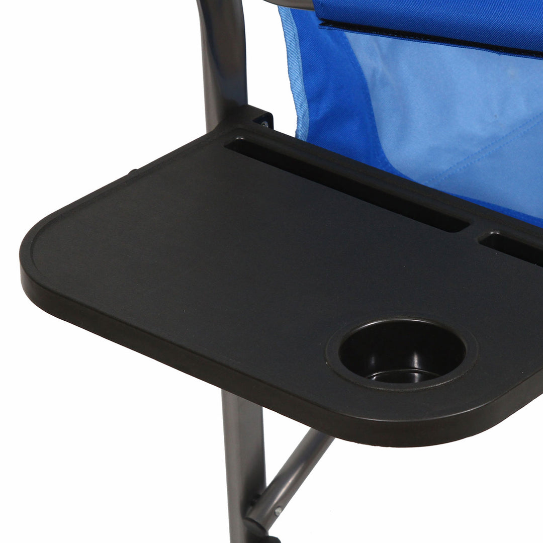 Kamp-Rite Director Portable Lounge Arm Chair with Side Table, Blue (2 Pack)