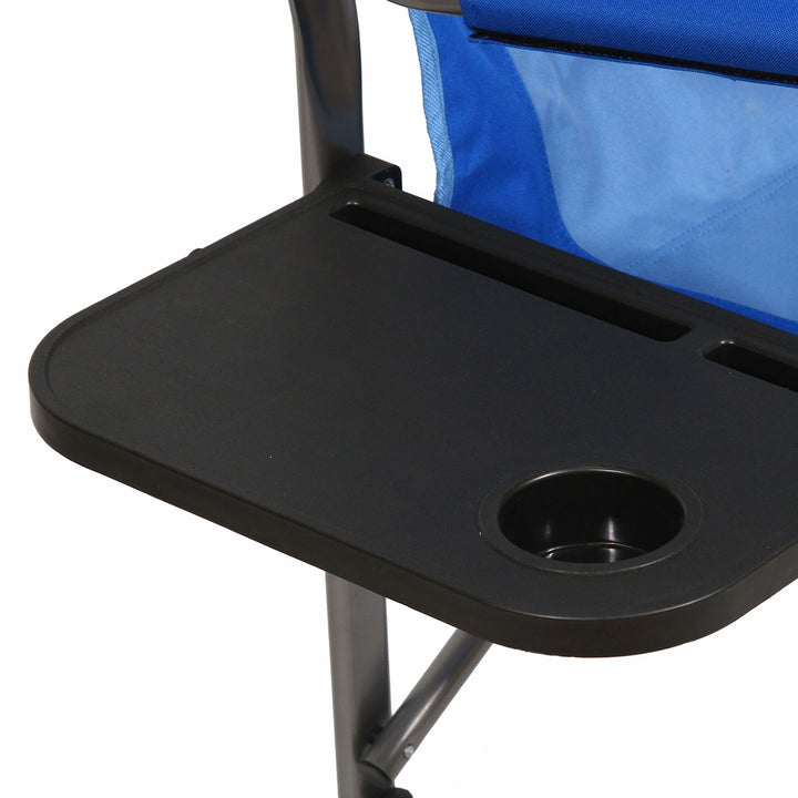 Kamp-Rite Director Portable Lounge Arm Chair with Side Table, Blue (2 Pack)