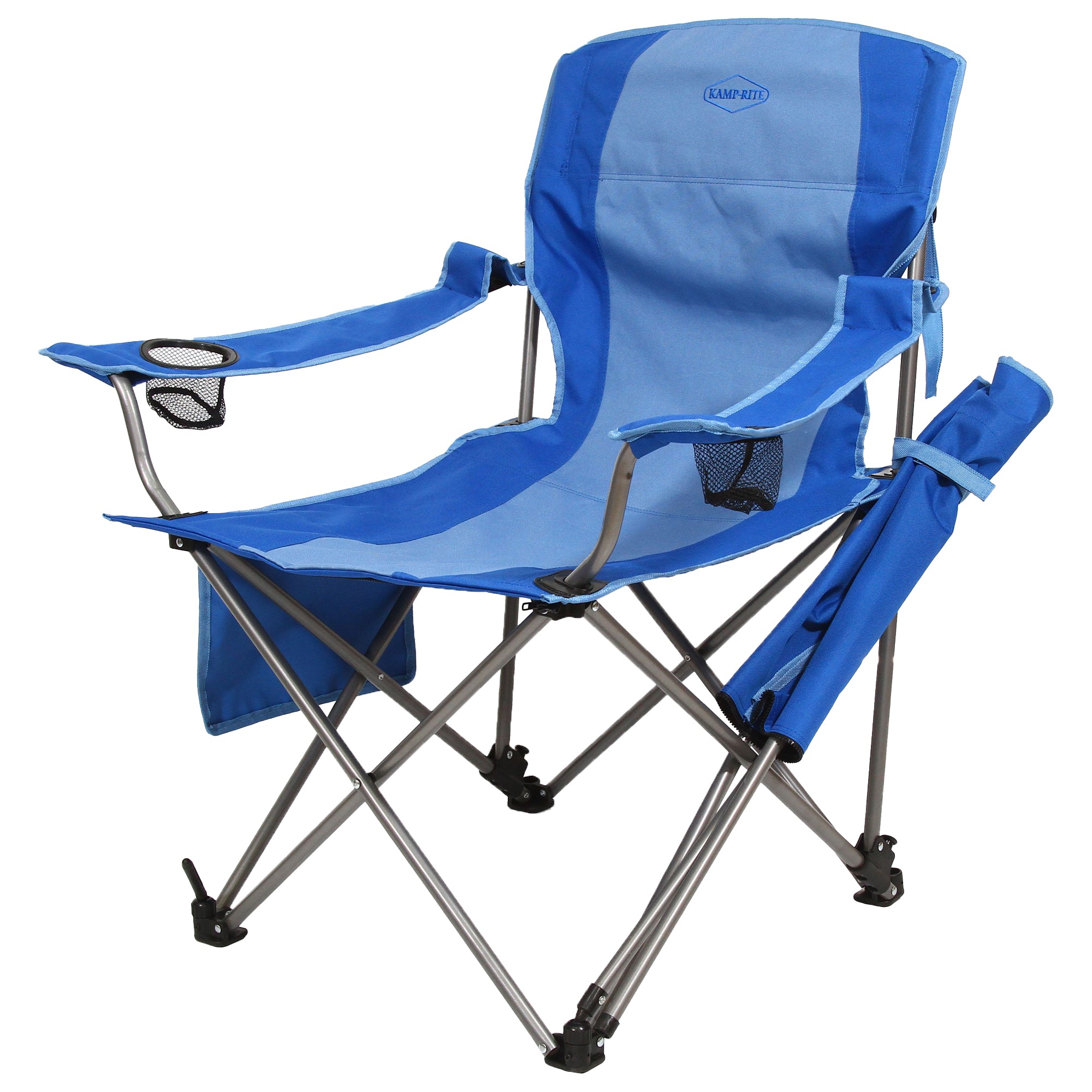 Kamp Rite Folding Camp Chair w/ 2 Cupholders & Detachable Footrest, Blue