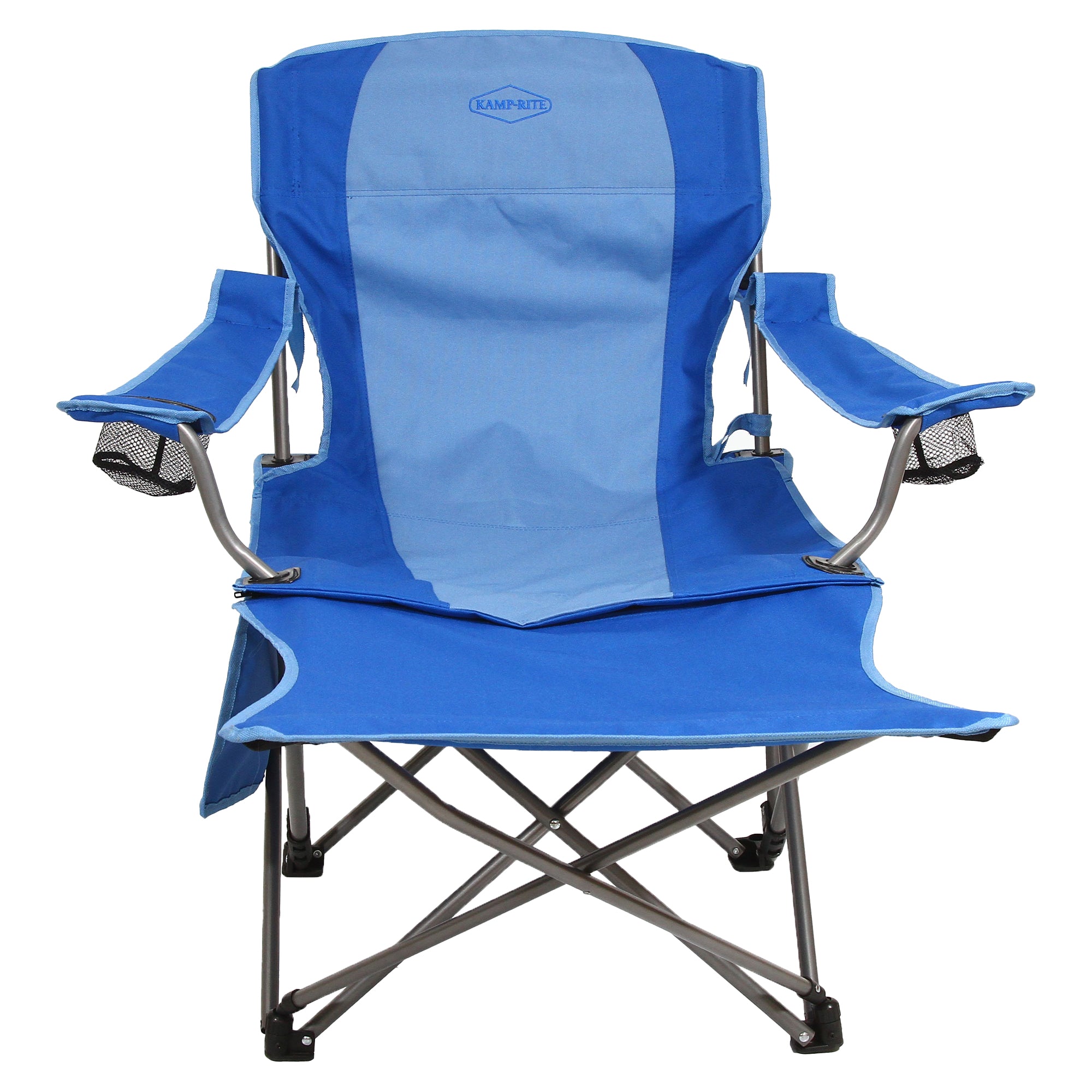 Kamp Rite Folding Camp Chair w/ 2 Cupholders & Detachable Footrest, Blue
