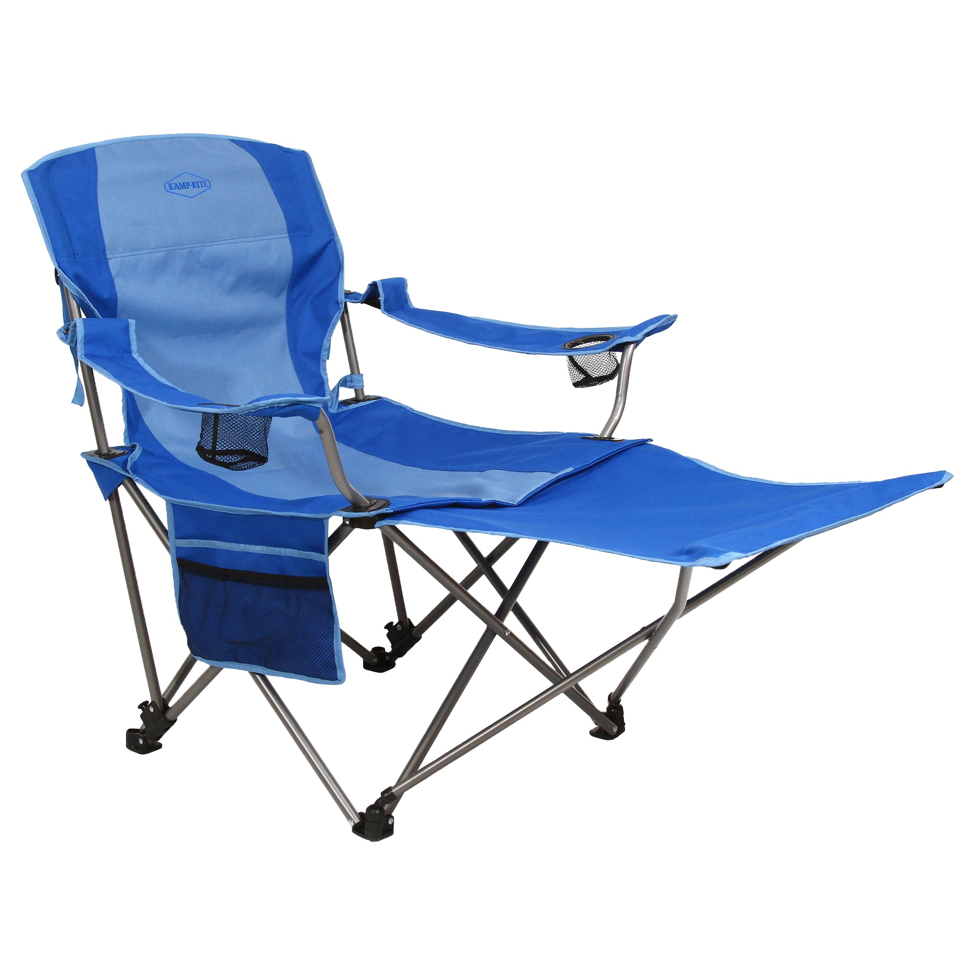Kamp Rite Folding Camp Chair w/ 2 Cupholders & Detachable Footrest, Blue