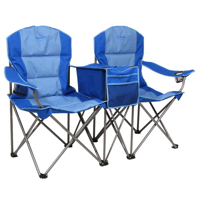 Kamp-Rite Portable Folding Padded Outdoor Double Camping Chair with Cooler, Blue