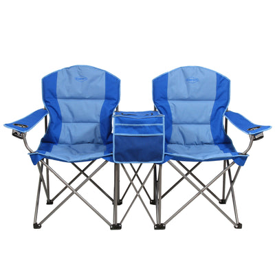 Kamp-Rite Portable Folding Padded Outdoor Double Camping Chair with Cooler, Blue