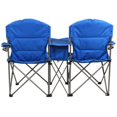 Kamp-Rite Portable Folding Padded Outdoor Double Camping Chair with Cooler, Blue
