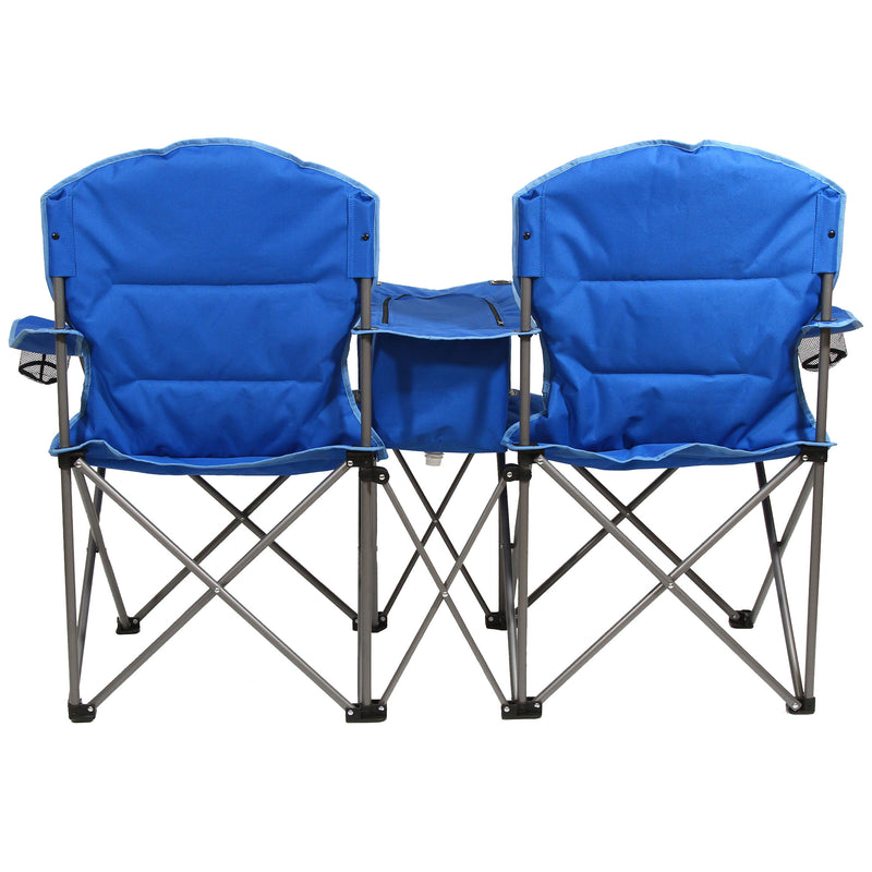 Kamp-Rite Double Folding Camp Chair w/Center Cooler & Cupholders, Blue (Damaged)