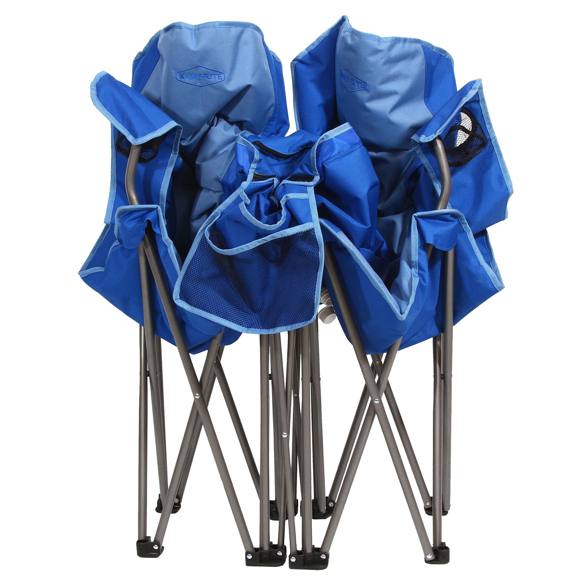 Kamp-Rite Portable Folding Padded Outdoor Double Camping Chair with Cooler, Blue