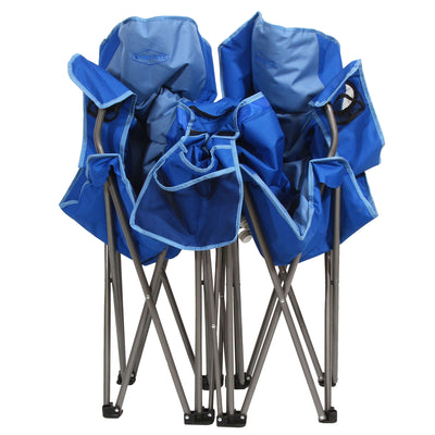 Kamp-Rite Portable Folding Padded Outdoor Double Camping Chair with Cooler, Blue