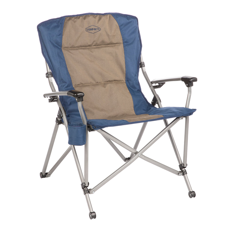Kamp-Rite Folding Padded Outdoor Camping Chair w/Cupholder & Carry Bag, Navy/Tan