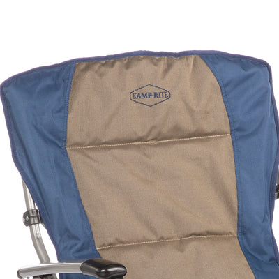 Kamp-Rite Padded Hard Arm Camp Folding Chair w/ Cupholder, Blue & Tan (Open Box) - VMInnovations