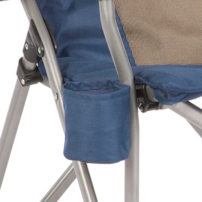 Kamp-Rite Folding Padded Outdoor Camping Chair w/Cupholder & Carry Bag, Navy/Tan