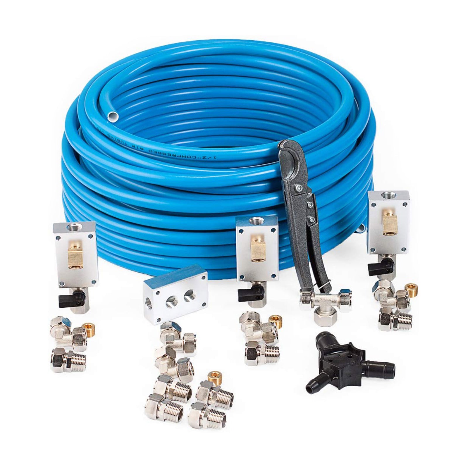 MaxLine 100 Foot 0.5 Inch Semi Flexible Compressed Air Tubing Master Kit, Blue - VMInnovations