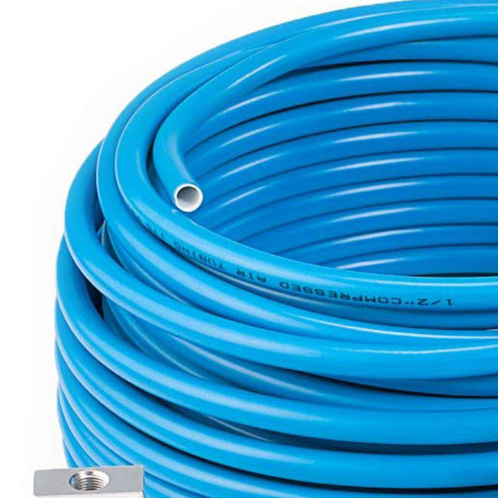 MaxLine 100 Foot 0.5 Inch Semi Flexible Compressed Air Tubing Master Kit, Blue