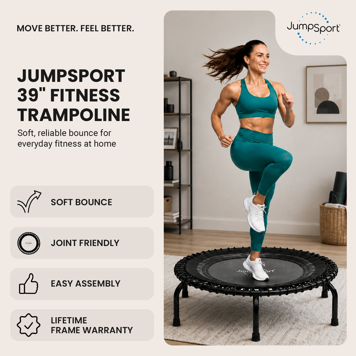 JumpSport 350 Indoor 39-Inch Heavy Duty Fitness Trampoline, Black (Open Box)