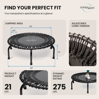 JumpSport 350 Indoor 39-Inch Heavy Duty Fitness Trampoline, Black (For Parts)